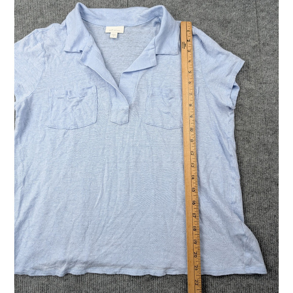 J Jill Linen Top Womens Medium Blue Polo Minimalist Preppy Coastal Timeless - Picture 3 of 6